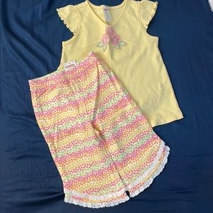 New Gymboree girl 2pcs yellow floral top eyelet ruffle hem pant outfits Sz 3T